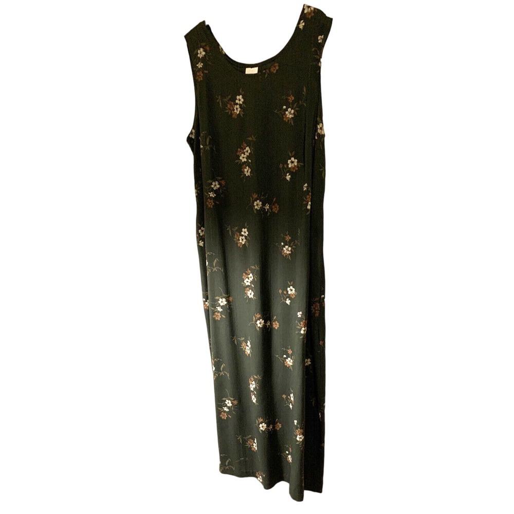 Byer Studio California Sleeveless Tank Maxi Dress 14 Green Floral Vintage